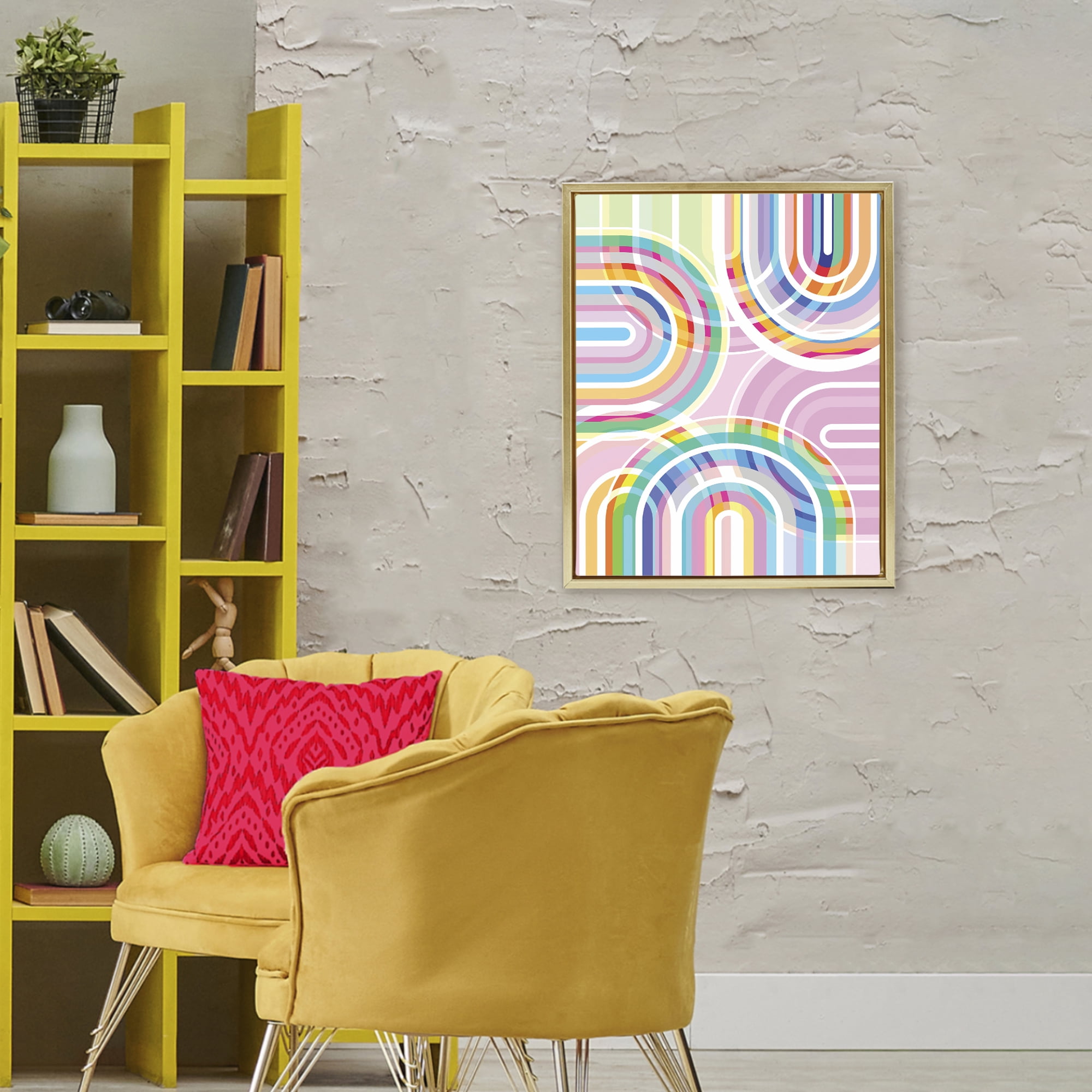 Stupell Industries Bright Playful Rainbow Arches Gold Framed Floater Canvas Wall Art, design by Amber Sterling