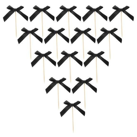 TABLZONE Black Bowknot Bamboo Picks Artistic Decor for Cakes and 20Pcs
