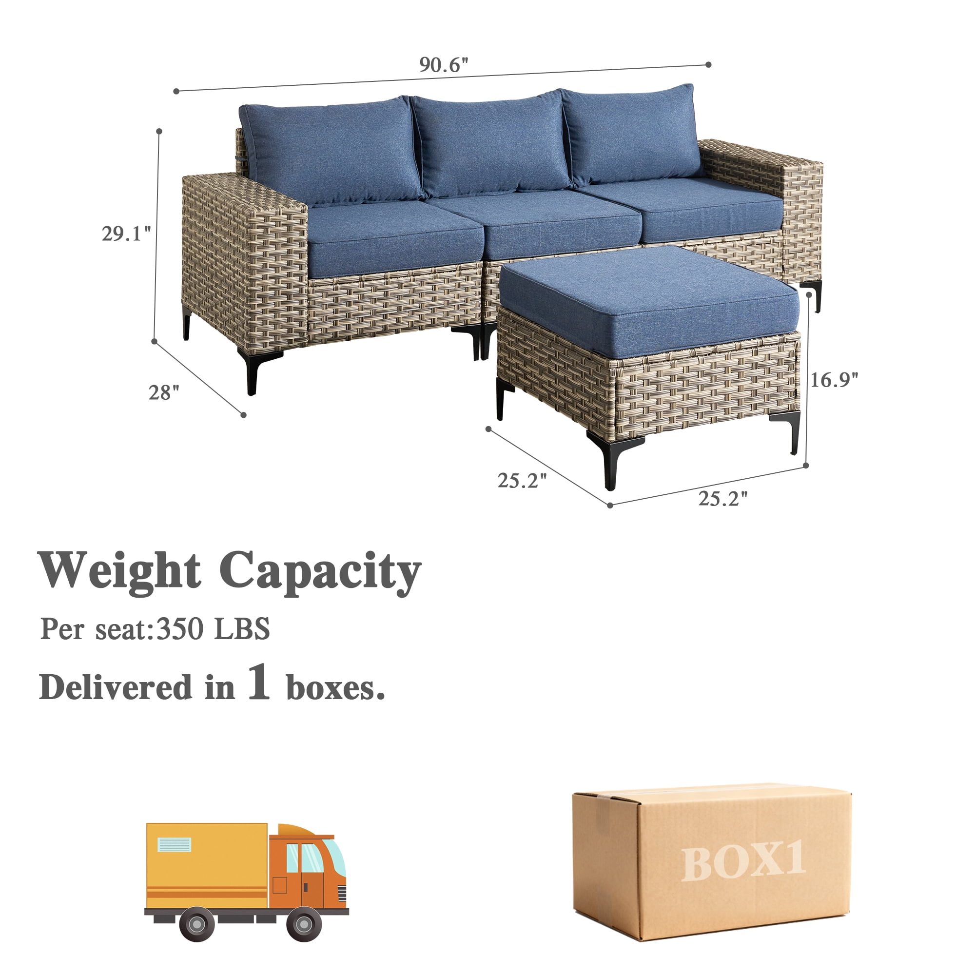 Ovios 4 Pieces Wicker Patio Furniture Sets Outdoor Conversation Sectional Sofa for Backyard Deck