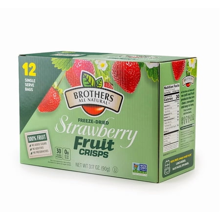 Brothers All Natural Freeze Dried Fruit Crisps, Strawberry, 0.26 Oz (Pack of 12), Made with 100% Fruit, Gluten Free, Soy Free, Vegan, Healthy Snack, Lunch Box Ready | Packaging May Vary