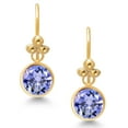 thumbnail image 2 of Gem Stone King 14K Yellow Gold Blue Tanzanite Dangle French Wire Earrings for Women (1.80 Cttw, Gemstone Birthstone, Round 6MM), 2 of 4