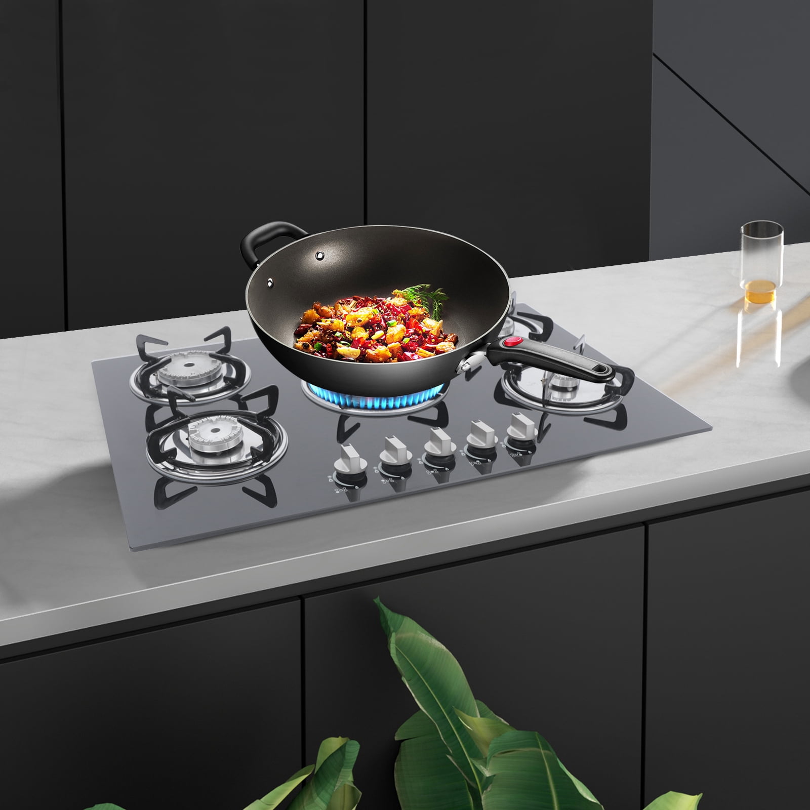 5 Burners Built-In Stove Top Gas Cooktop Burner Kitchen Cooktop Gas Cooking for Homes or Restaurants