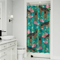 German Shepherd Dog and Flower Shower Curtain 36"x72" ,Bathroom Decorative Shower Curtains Set with 12 Hooks,Modern Waterproof Washable Shower Curtain
