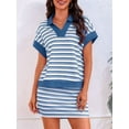 thumbnail image 6 of Women'S Striped 2 Piece Outfits Skirt Set Short Sleeve Skort Workout Set Matching Lounge Sets Blue M, 6 of 9