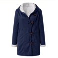 thumbnail image 3 of Women's Fleece Collar Long Sleeve Hooded Button-Down Jacket with Pockets Blue & White XXXL, 3 of 8