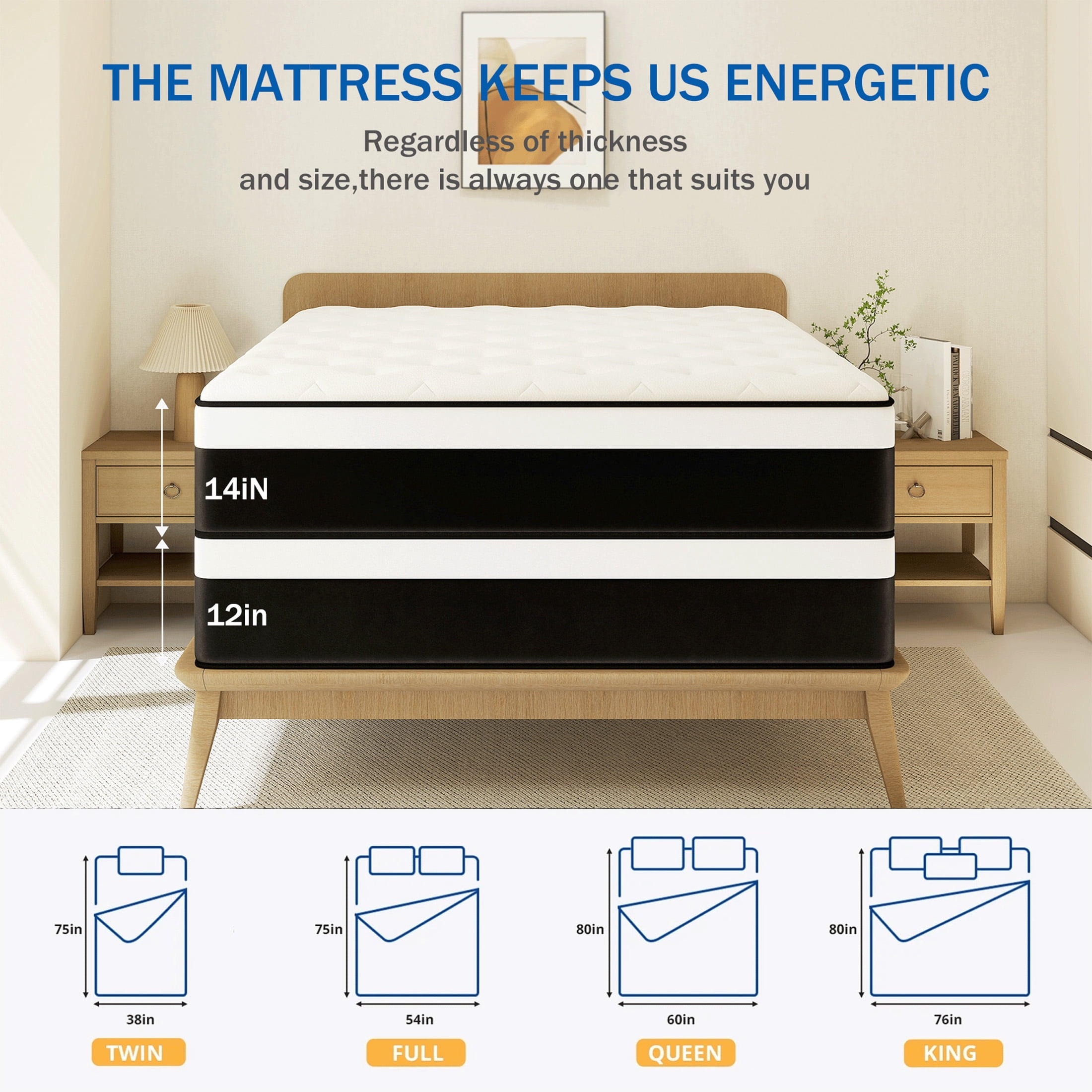 SILENCE MANGO 12 inch Full Sized Hybrid Mattress With Individually Wrapped Pocket Springs Medium Firm Support in a Box High Density Foam for Adult CertiPUR-US