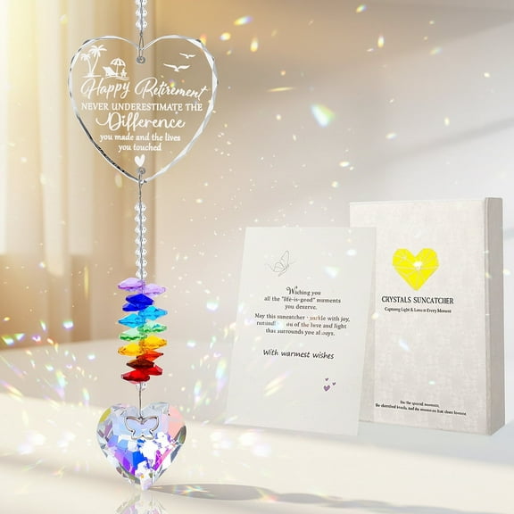 Armscye Retirement Decorations Gifts, K9 Crystal Suncatcher with Engraved Happy Retirement Message, Suncatcher Ornament for Windows Hanging, Appreciation Gift for Retired Teacher Nurse Coworker