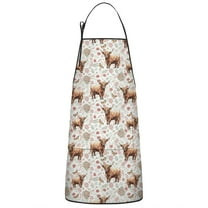 White Highland Cow Flower Butterfly Pattern Apron-Garden Aprons for Women with Pockets-Cotton Linen Waterproof Kitchen Cooking Gardening Aprons Adjustable for Kitchen,Cooking,BBQ and Salon 33x27 Inch