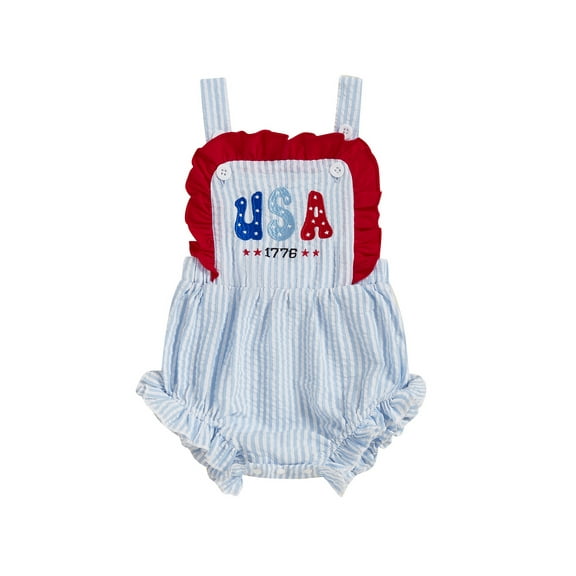 Suealasg Newborn Baby Girl 4th of July Outfit Smocked Clothes 1st Fourth of July Bubble Romper Independence Day Bodysuits
