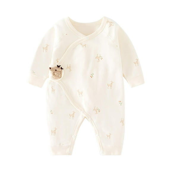 Fesfesfes Babys Spring Long Sleeve Rompers Side Snap Wrapping the Hip Rompers Cute Grdphic Print Rompers