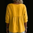 thumbnail image 4 of Women's Cotton Linen V Neck Blouse Casual 3/4 Sleeve Babydoll Pleated T Shirts Summer Boho Relaxed Fit Vacation Tunic Tops Yellow L, 4 of 5