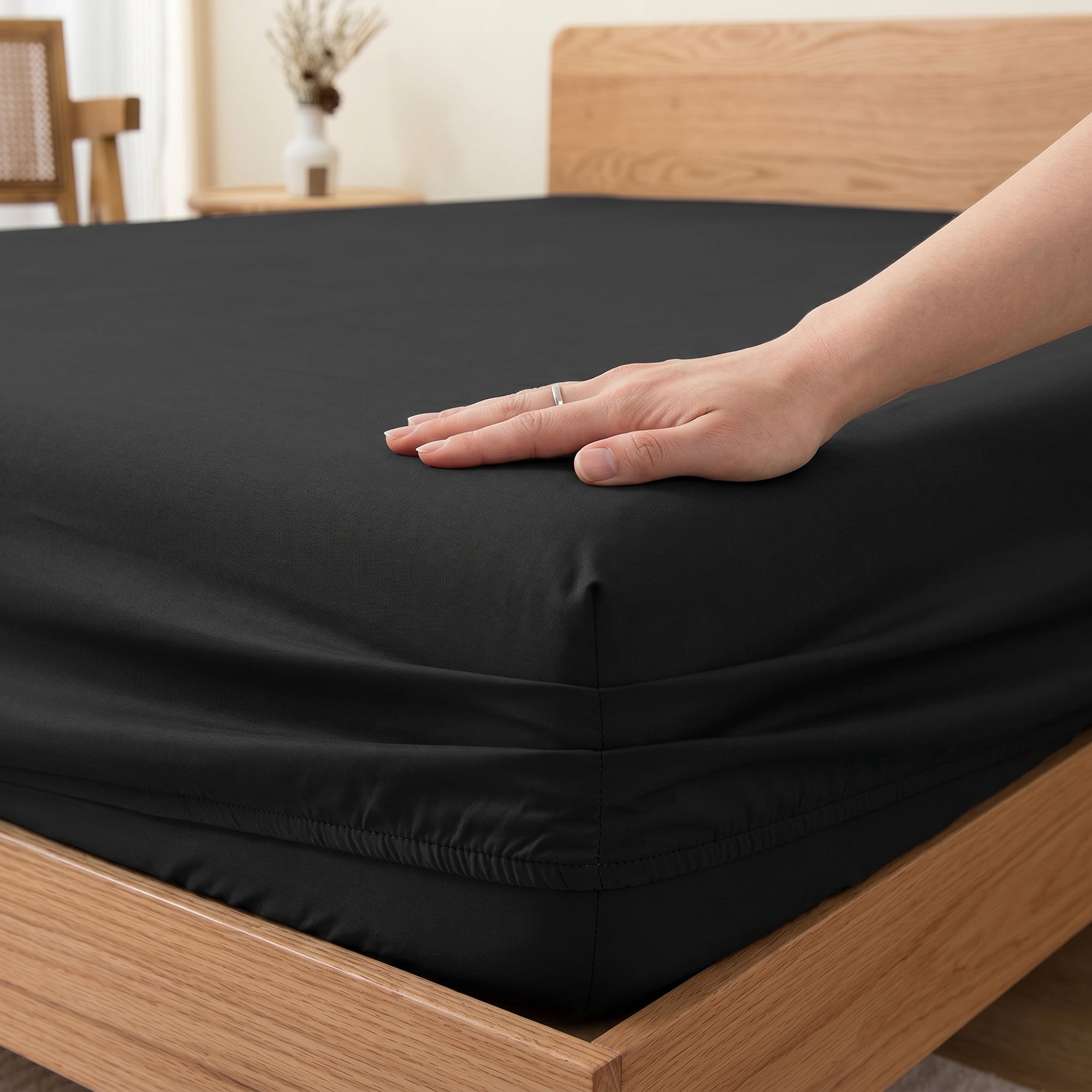 Unique Bargains Fitted Sheet Microfiber Bed Sheets Breathable for All Seasons 53.9"x74.8" Black