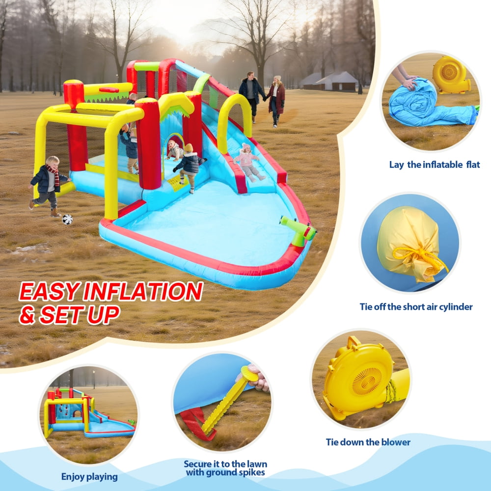 Nobol 7-in-1 Inflatable Water Slide Park Bouncer with Splash Pool and Climbing Wall