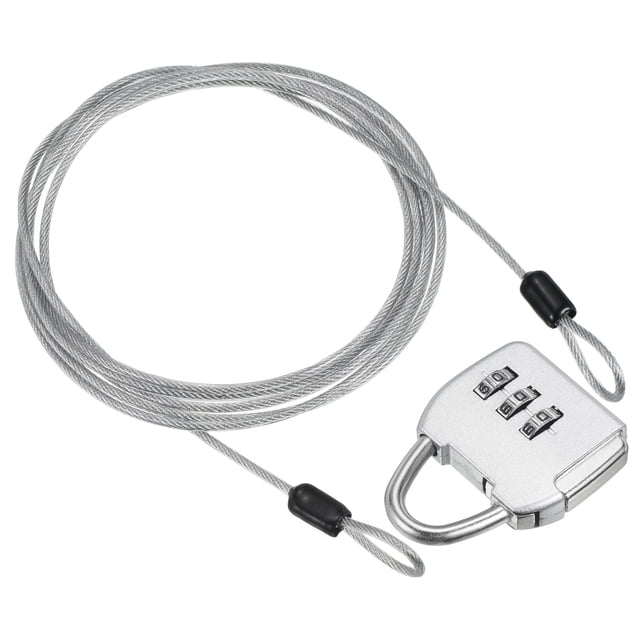 Candado de combinación de 3 dígitos Uxcell, cable de seguridad de acero de 6.5 pies, candado de cadena de viaje, plateado