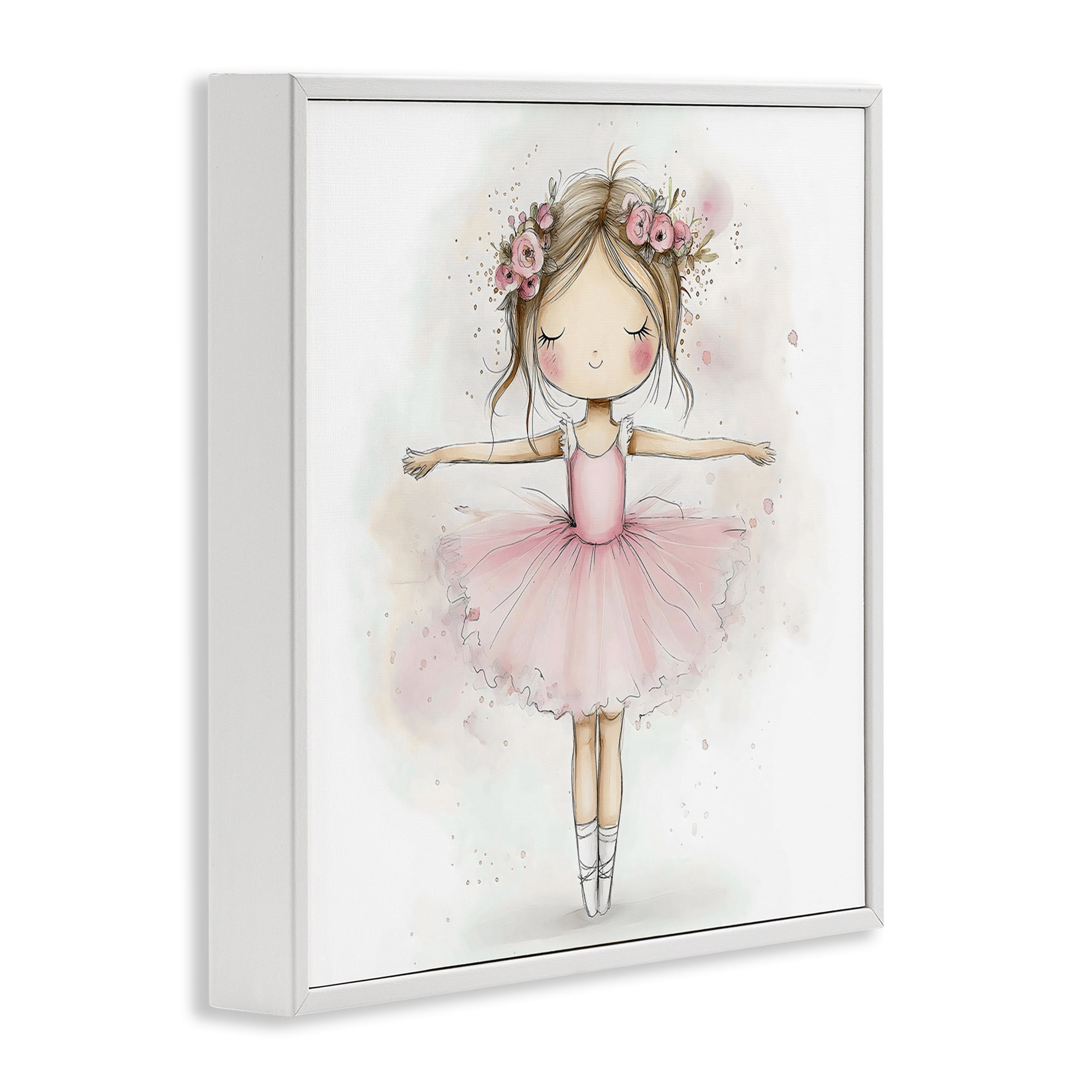 Stupell Industries Flower Ballerina in Pink Tutu White Framed Giclee Art, design by Creative Studio