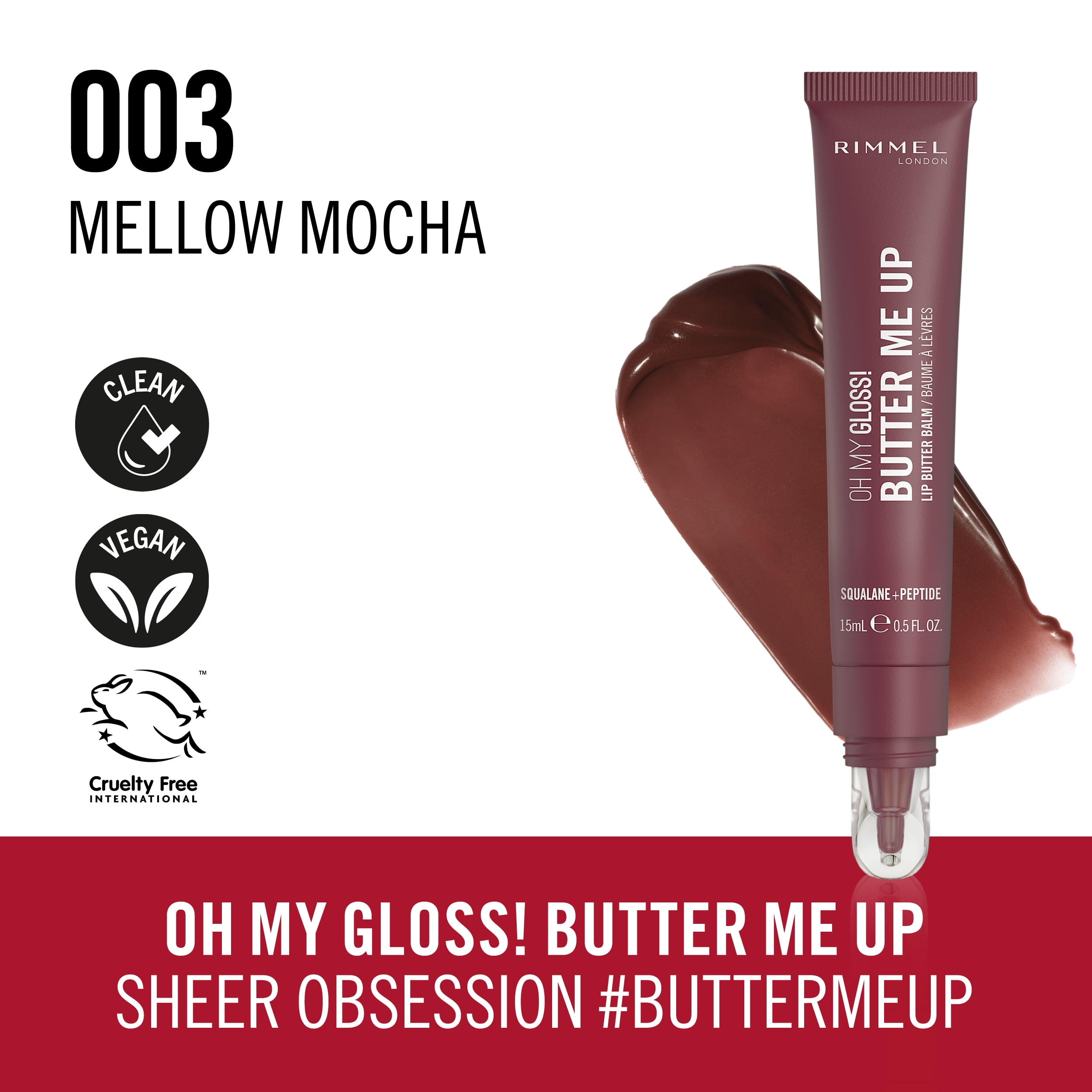 RIMMEL Oh My Gloss! Butter Me Up, 003 Mellow Mocha, 0.5 fl oz
