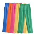 thumbnail image 2 of New High Waisted Wide Leg Fashion Trendy Women's Pants Spring and Summer Candy Color Loose Floor-Mopping Pants-Royal Blue-S, 2 of 8