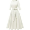 thumbnail image 3 of Cocktail Dresses for Women, Elegant Wedding Guest 3/4 Sleeves Formal Church Dress, Fall 2025, 3 of 12