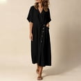 thumbnail image 5 of YuXingFu Womens Cotton Dresses with Sleeves Maxi 3/4 Sleeve Plus Size Womens Dress V-Neck with Pocket Long Casual Summer Black S, 5 of 9