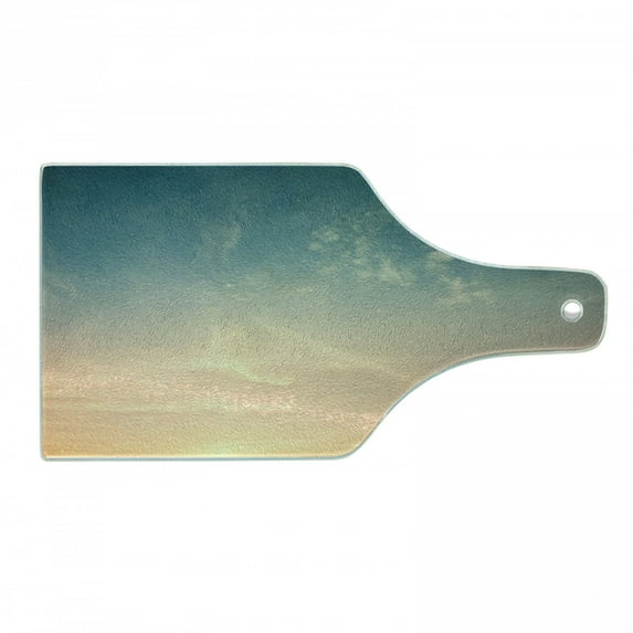 Sky Cutting Board, Horizon Illustration Scenic Natural Beauties Summer Season Inspired Peaceful, Tempered Glass Cutting and Serving Board, Wine Bottle Shape, Petrol Blue Peach, by Ambesonne