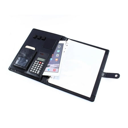 Zippered Leather Portfolio - Business Zippered Portfolio Padfolio Folder A4 PU Leather Document Case Organizer Card Calculator Holder with Premium Paper Pad