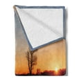 thumbnail image 2 of Lake Soft Flannel Fleece Blanket, Silhouette of Single Tree over Still Lake Basin with Last Sun Rays on the Day Theme, Cozy Plush for Indoor and Outdoor Use, 50" x 60", Orange Blue, by Ambesonne, 2 of 5