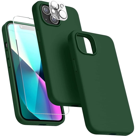 Entronix 3-in-1 Silicone Case Compatible with iPhone 13 Mini with 1 Screen Protector and 1 Camera Lens Guard, Green