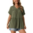 thumbnail image 1 of INSPIRAR CHIC Blusas de Verano para Mujeres, Tops Casual de Cuello en V, Camiseta Suelta de Manga Corta, Blusa Peplum, Túnicas XL Verde Ejército, 1 of 6