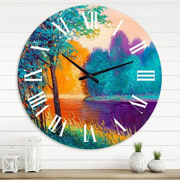 Designart 'Colorful River Between The Trees During Twilight' Traditional Wall Clock