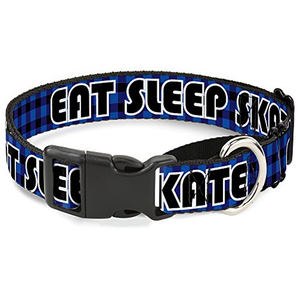 buckle-down eat sleep skate buffalo plaid blue martingale dog collar