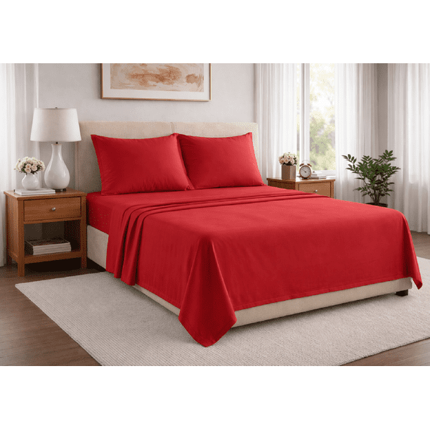 Juego De Sabanas Microfibra Soft Colores Lisos Matrimonial Rojo Liso Sólido