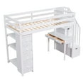 thumbnail image 3 of Twin Wood Loft Bed with Stairs and Wardrobe, Loft Bed with Storage Shelves and Drawer, Loft Twin Bed with Desk, Maximized space for Teenagers, Multiple Functions Bed(White), 3 of 8
