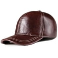 thumbnail image 1 of Brown Baseball Cap Men Real Leather Snapb-ack Cowskin Autumn Winter Adjustable Golf Dad Hat, 1 of 3