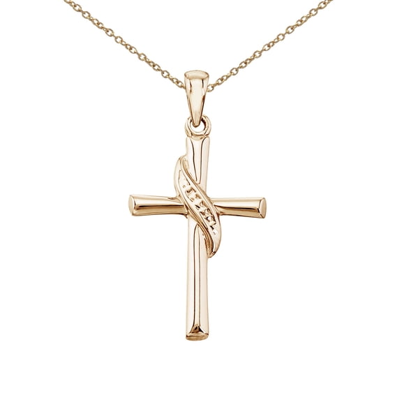 14K Yellow Gold Swirl Cross Pendant with 18" Chain