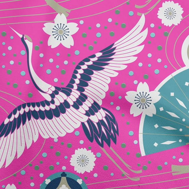 oneOone Cotton Silk Fuschia Pink Fabric Asian Japanese Pattern Sewing Craft Projects Fabric Prints By Yard 42 Inch Wide