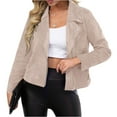 thumbnail image 3 of Tianiyouqing Womens Faux Suede Jacket 2024 Fall Winter Clothes Casual Zipper Cropped Coat Bomber Biker Moto Jackets Outwear Complexion M, 3 of 7