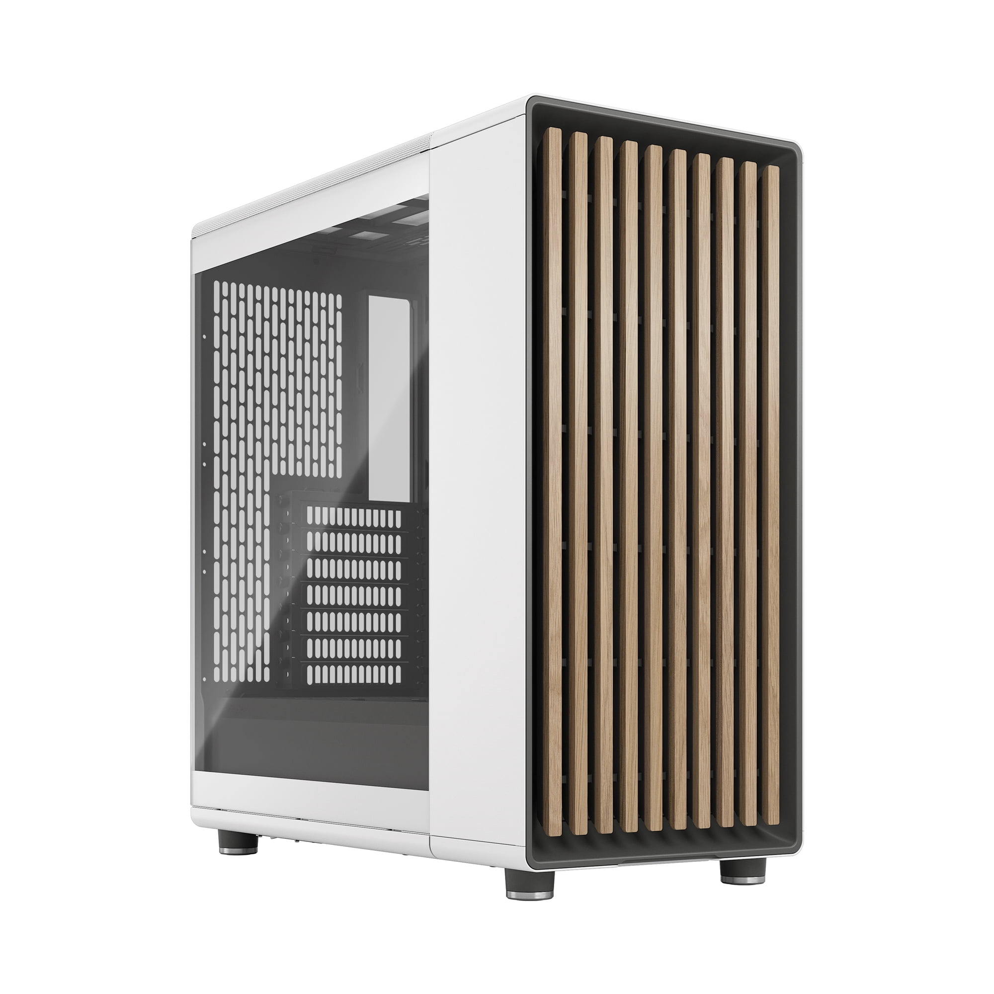 Fractal Design North Chalk White Chassis with Oak Front and Clear Tempered Glass Side Panel ATX Mid Tower Computer Case