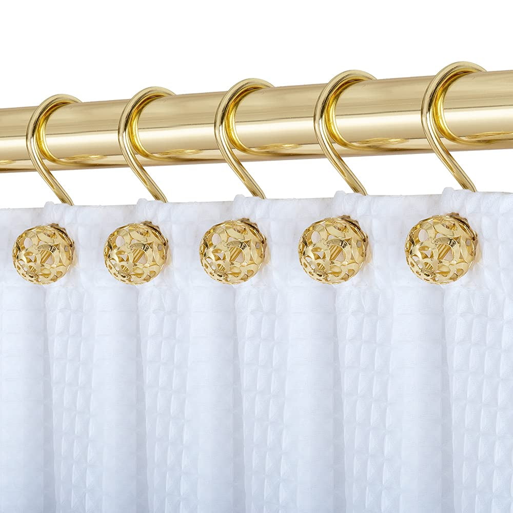 Utopia Alley Shower Rings, Hollow Ball Shower Curtain Hooks for Bathroom, Rust Resistant Shower Curtain Hooks Rings, Set of 12, Gold