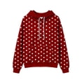 thumbnail image 3 of Womens Graphic Hoodies Drawstring Loose Pullover Hooded Sweatshirts with Pocket Drop Shoulder Long Sleeve Tops (XL, Red|Polka Dot), 3 of 6