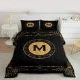 thumbnail image 2 of Manfei Personalized Letter M Full Size Comforter Sets,Monogrammed Theme Bedding Comforter Set,Black Gold Bedding Sets For Girl Teens,Ultra Soft Bedroom Decor Reversible,3 Pieces, 2 of 8