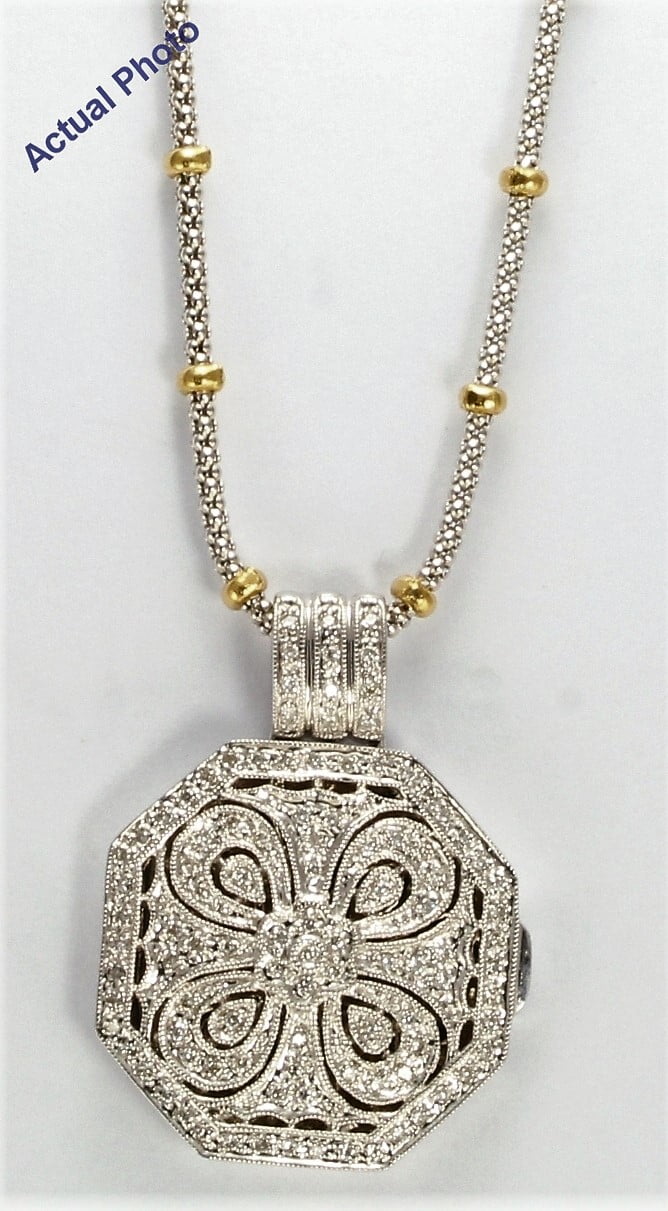 14k White and Yellow Gold vintage style diamond Locket pendant with two