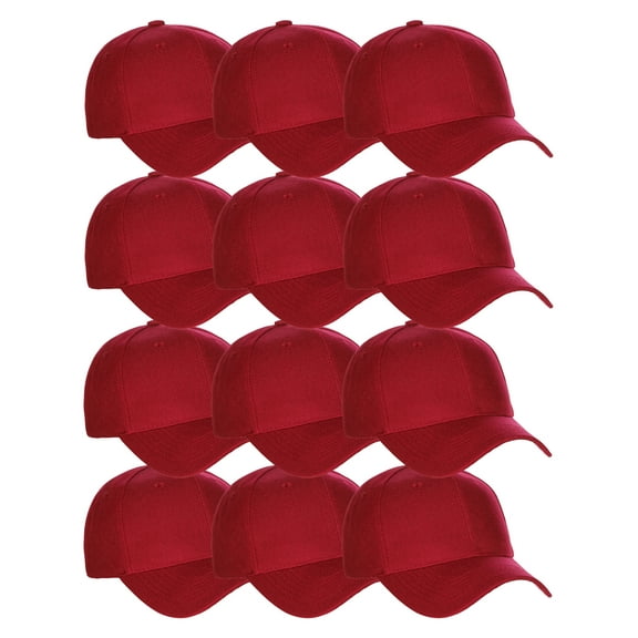 D&I Basic Baseball Cap Adjustable Closure Curved Visor Hat - 12 Pcs Value Pack - Burgundy
