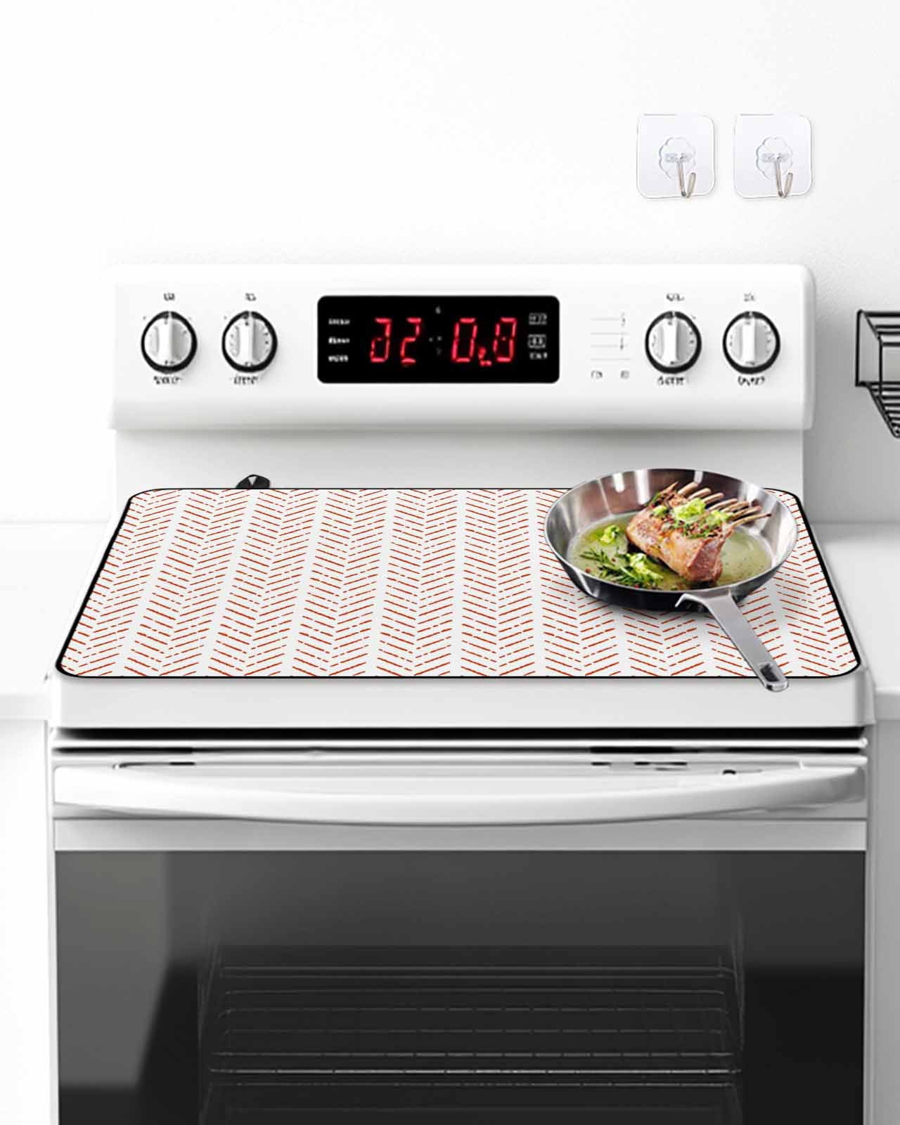 Stove Top Covers for Electric Stove, Burnt Orange Striped Glass Stovetop Cover Protector, Modern Abstract Art Geometric Induction Cooktop Protector Oven Mat for Kitchen Countertop 24"x21"