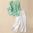 thumbnail image 2 of Summer Pants for Women Casual Embroidered Top Cotton Linen Long Pants Two Piece Set Womens Pants Casual & Wide Leg, 2 of 4