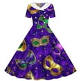 thumbnail image 4 of OGLCCG Mardi Gras Girls Retro Dress Short Sleeve A Line Twirly Dresses Trendy Printed School Party Pleated Flowy Tunic Dress 5-14 Years, 4 of 6