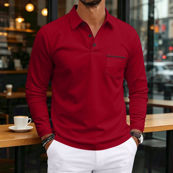 Oazcsf Men's Polo Shirts Long Sleeve Button Shirts Collared Casual Fashion T-Shirts Slim Fit Summer Classic Golf Shirts with Pocket