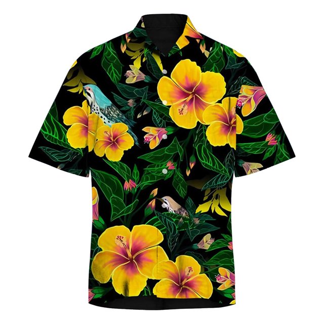Camisa De Botones Para Hombre Camisa de manga corta con estampado digital 3d de ocio de tendencia de moda de playa de turismo de vacaciones de verano para hombres (Black, 3XL)