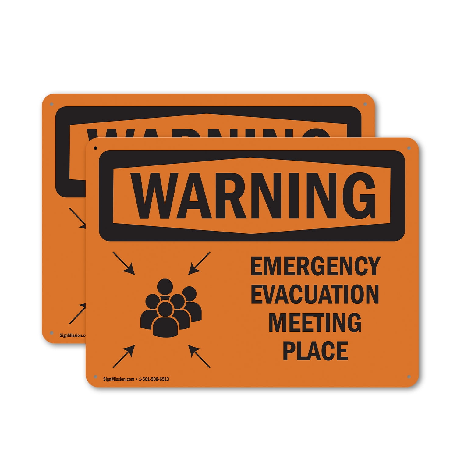 (2 Pack) Emergency Evacuation Meeting Place With Symbol OSHA Warning Sign 14 Inch X 10 Inch Indoor / Outdoor Rust-Free Aluminum Metal Signs for Workplace Workshop and Construction Site