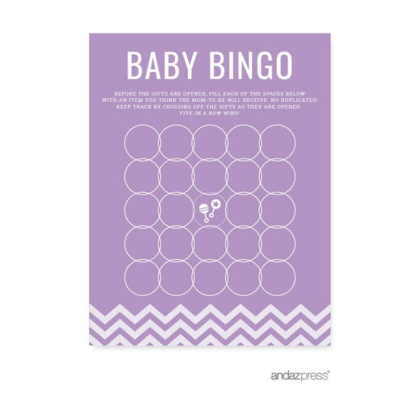 Baby Bingo Game Cards Lavender Chevron Baby Shower Games, 20-Pack