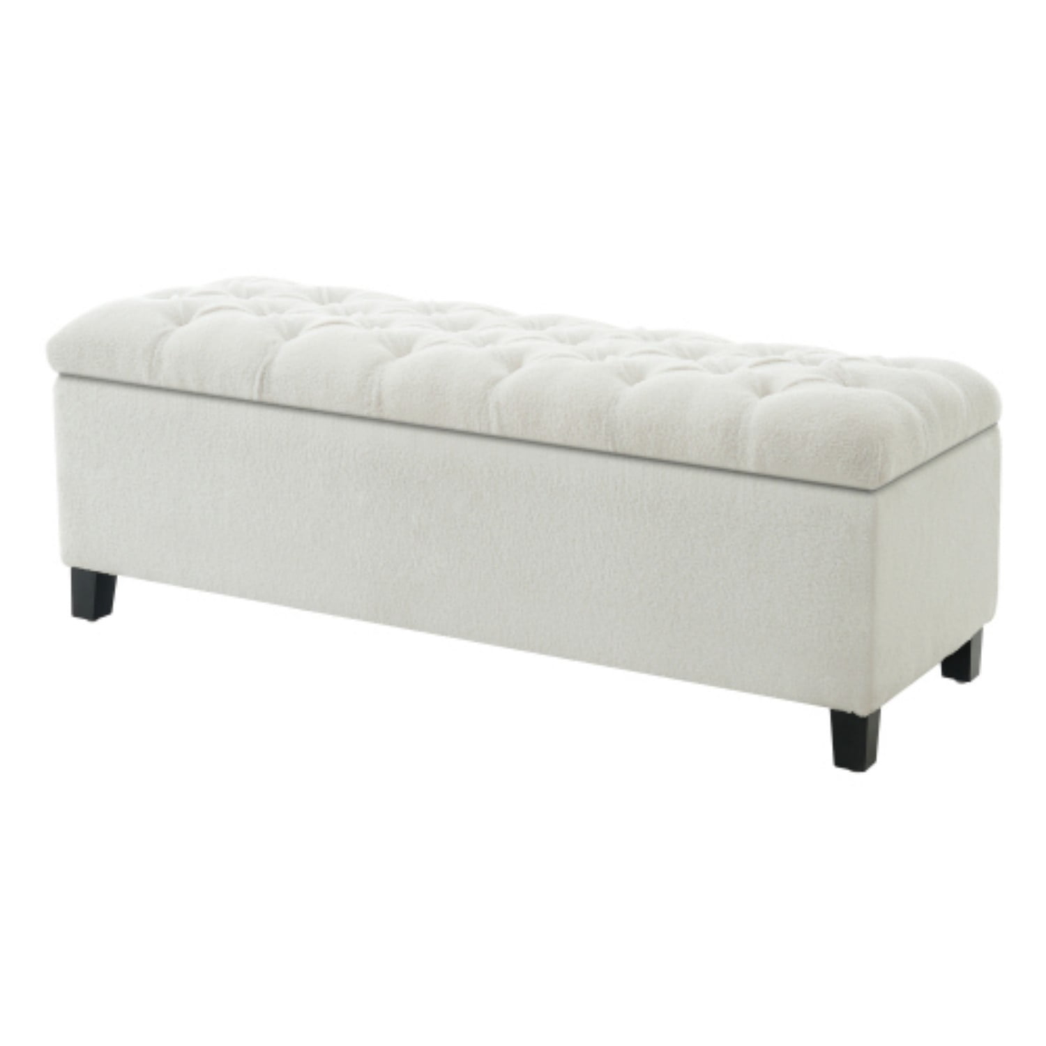 Storage Ottoman Bench with Hinged Lid, White PU Upholstered Entryway Bench with Rubber Wood Legs, Bedroom Living Room Bench, 300 lbs